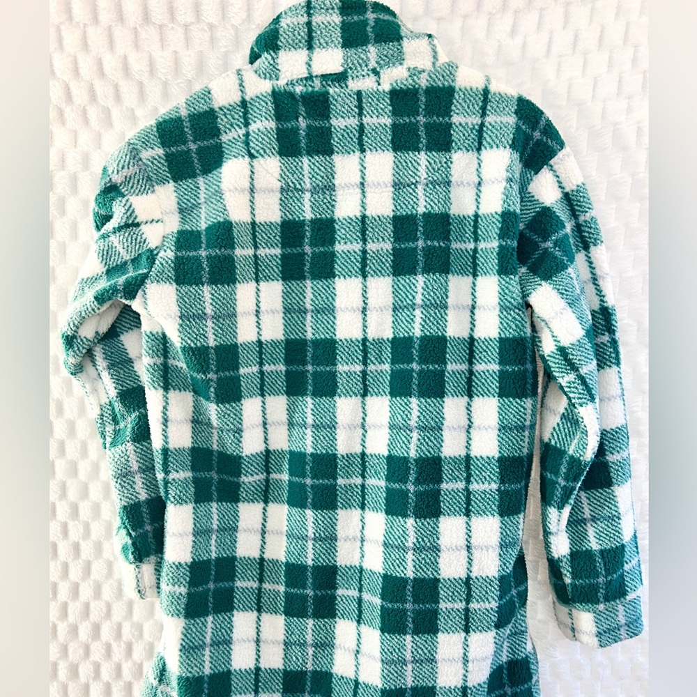 Colorful Planet Cream Green Plaid Sherpa Shacket Size Large 14-16 - Picture 2 of 6